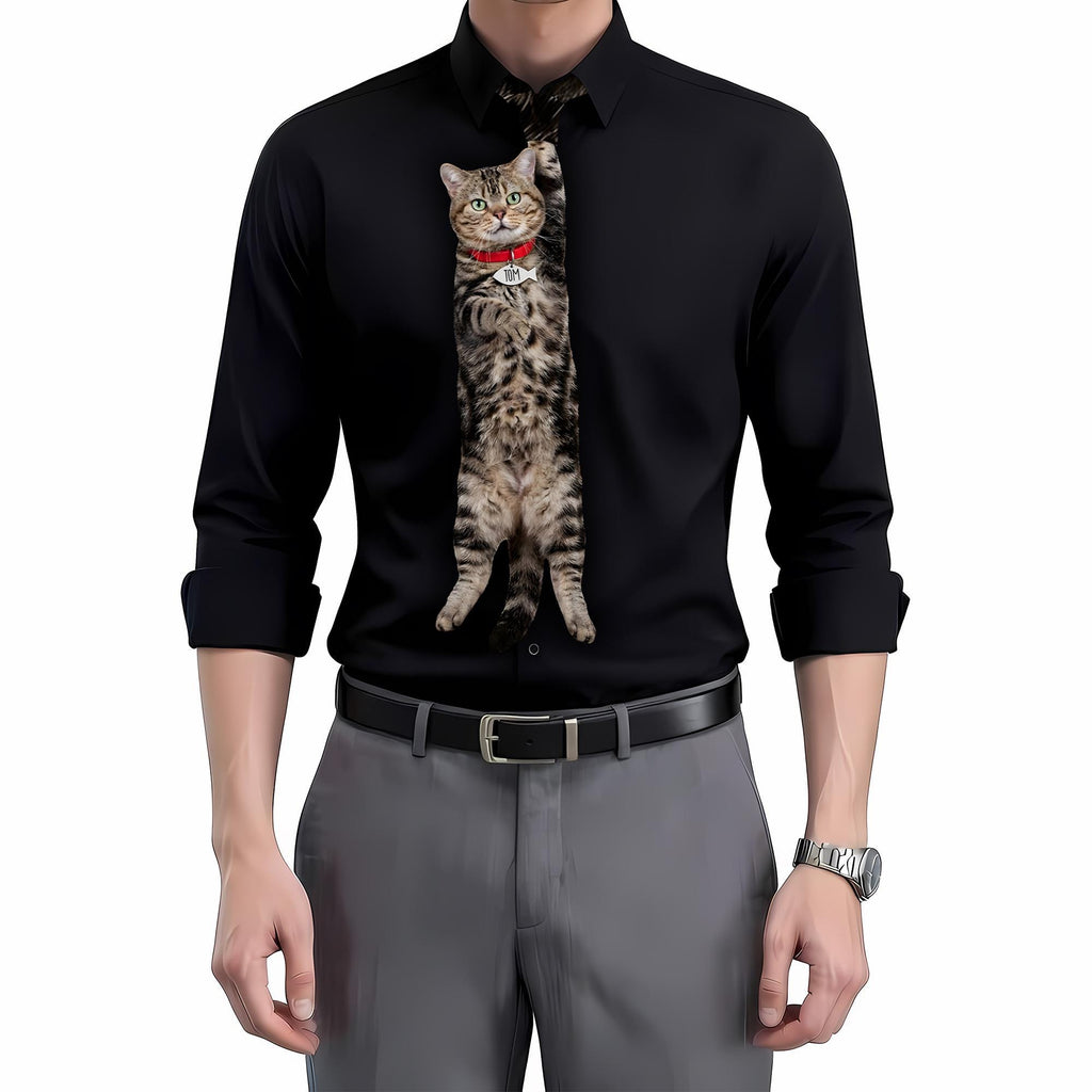 Custom Pet Photo Tie, Funny Cat Photo Necktie for Men, Personalized Cat Photo Gift for Dad