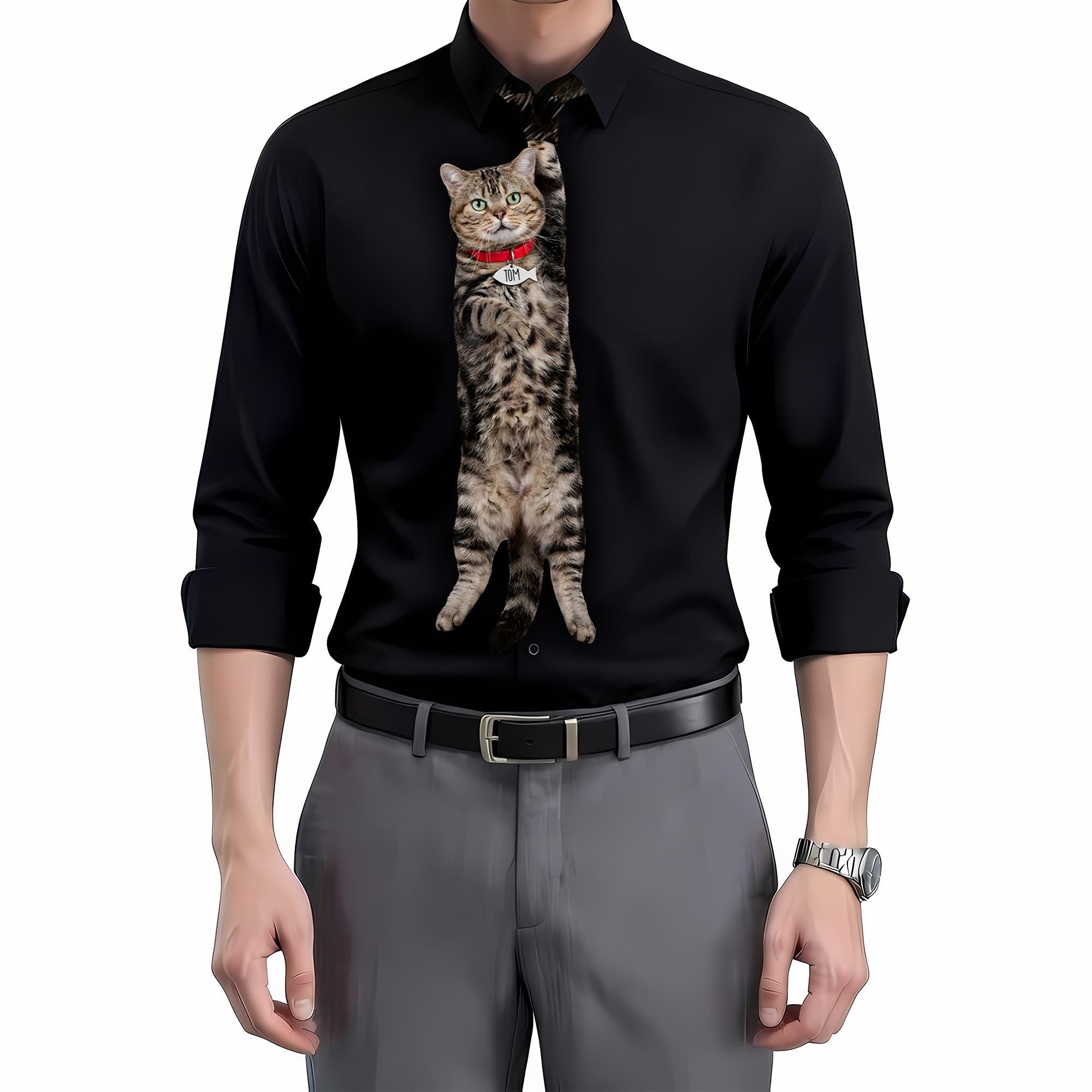 Custom Pet Photo Tie, Funny Cat Photo Necktie for Men, Personalized Cat Photo Gift for Dad