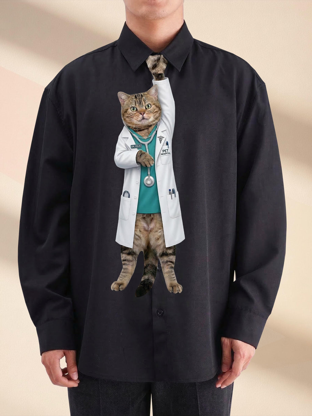 Funny Doctor Cat Necktie, Unique Medical Professional Gift, Cute Veterinarian Gag Tie