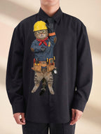 Funny Electrician Cat Necktie, Unique Handyman Gag Gift, Lineman Cat Uniform Tie