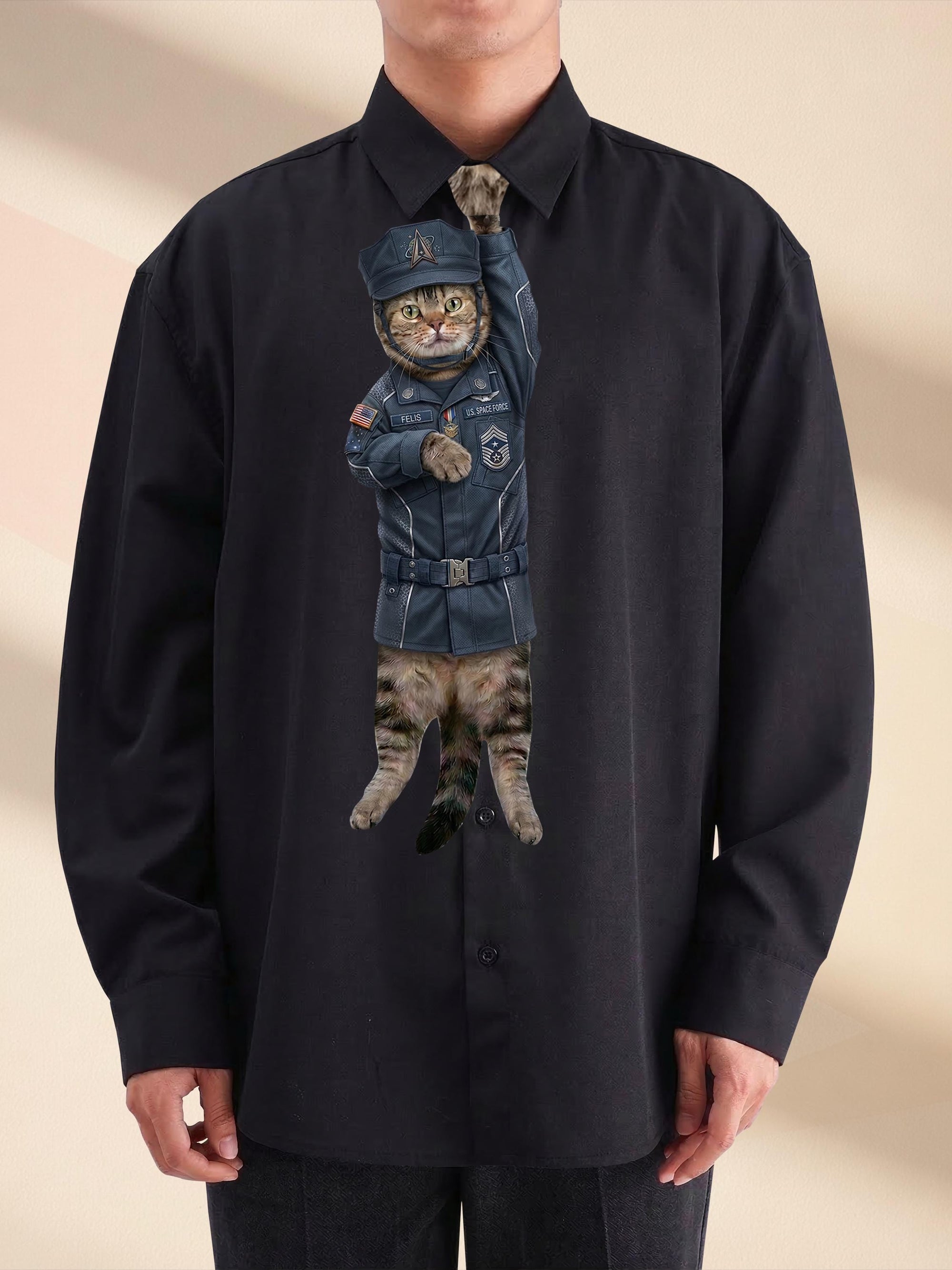 Custom Military Cat Tie for Dad, Funny Army Cat Necktie, Unique Tactical Soldier Cat Tie