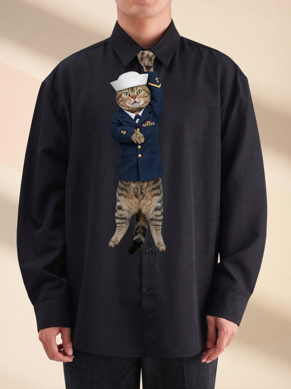 Custom Navy Cat Tie for Dad, Personalized Funny Sailor Cat Necktie, Tactical Military Cat Dad Tie