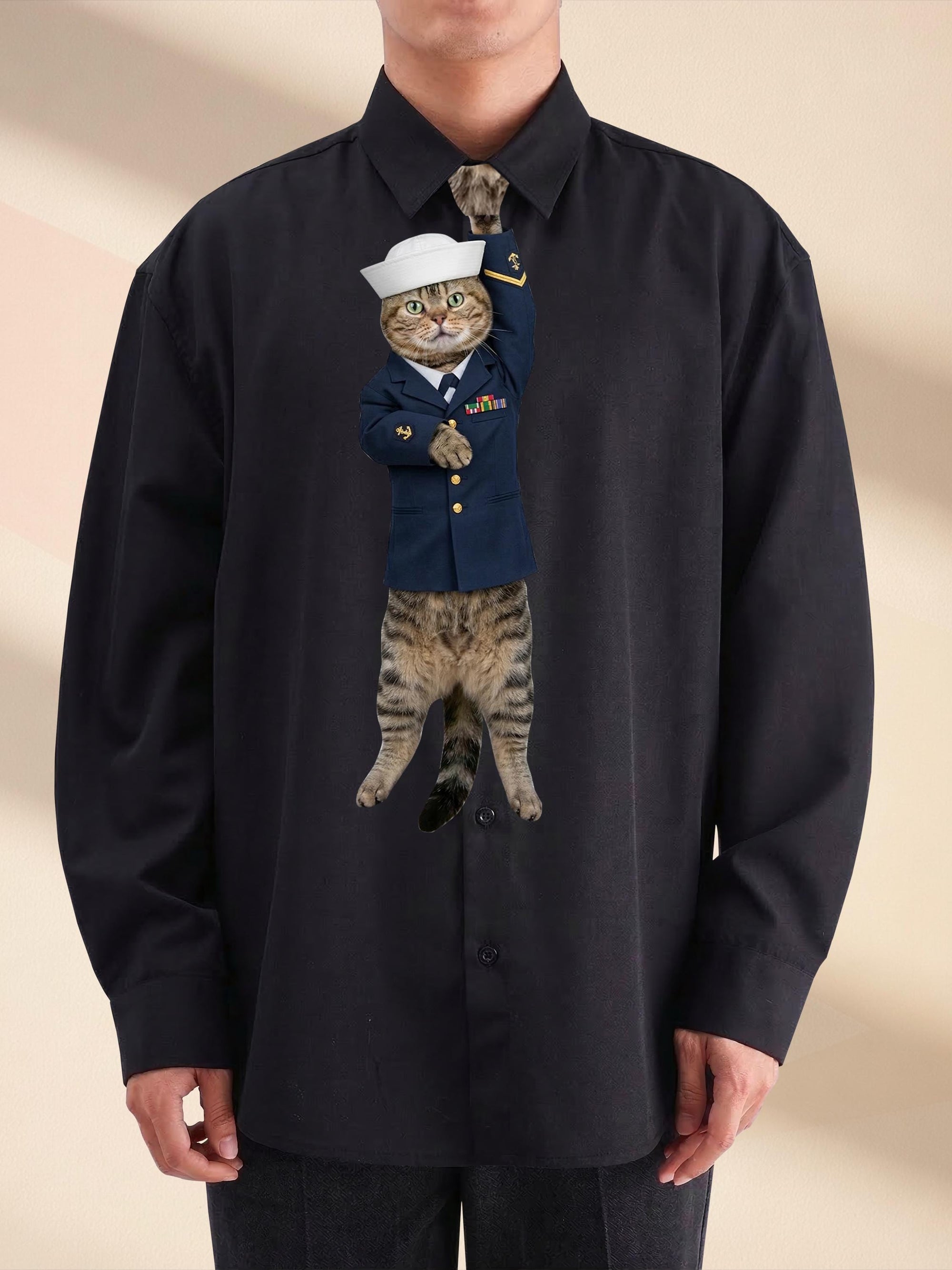 Custom Navy Cat Tie for Dad, Personalized Funny Sailor Cat Necktie, Tactical Military Cat Dad Tie
