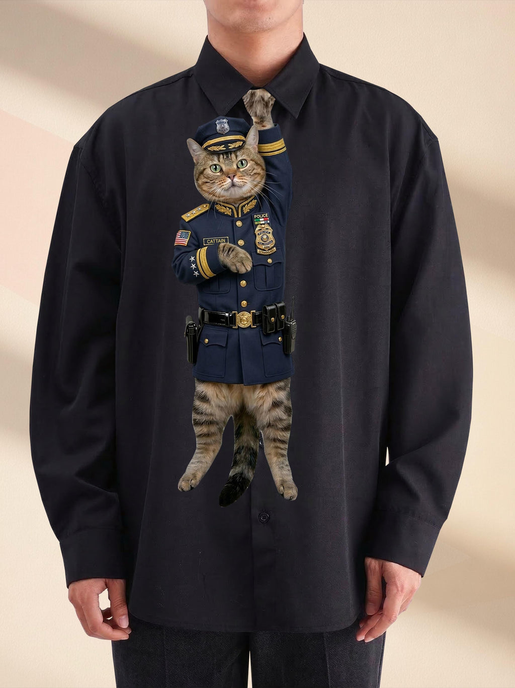 Custom Police Cat Tie for Dad, Funny Officer Cat Photo Necktie, Unique Law Enforcement Gift