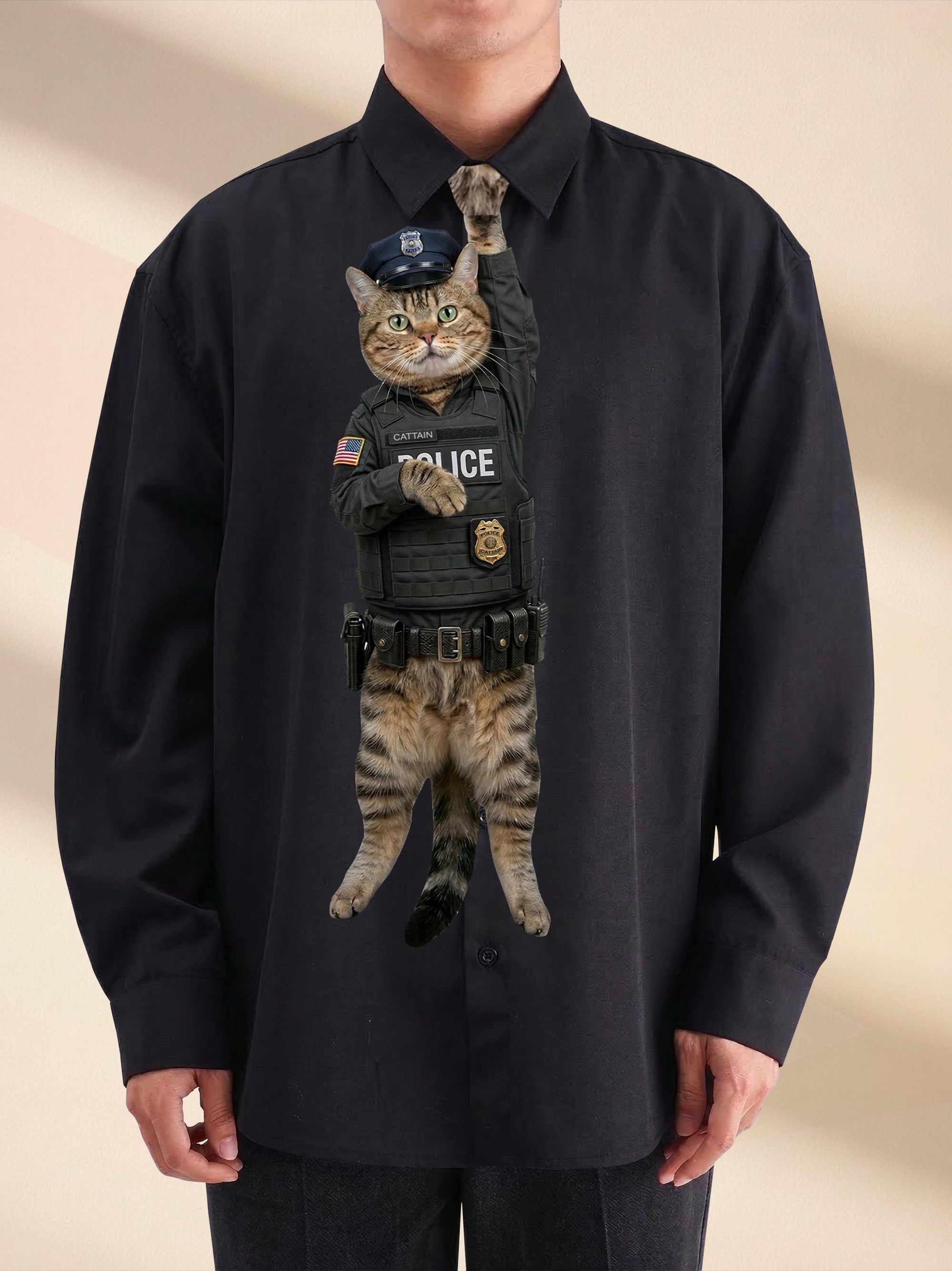 Custom Traffic Police Cat Tie for Dad, Funny Officer Cat Necktie, Personalized Law Enforcement Gift