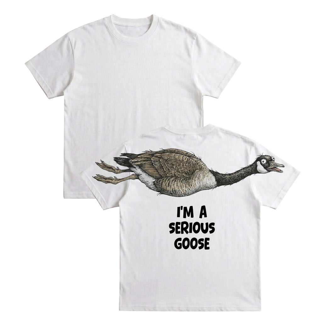 I'm A Serious Goose sweatshirt funny graphic pullover by Dripvity, unisex oversized white sweatshirt with goose design on back