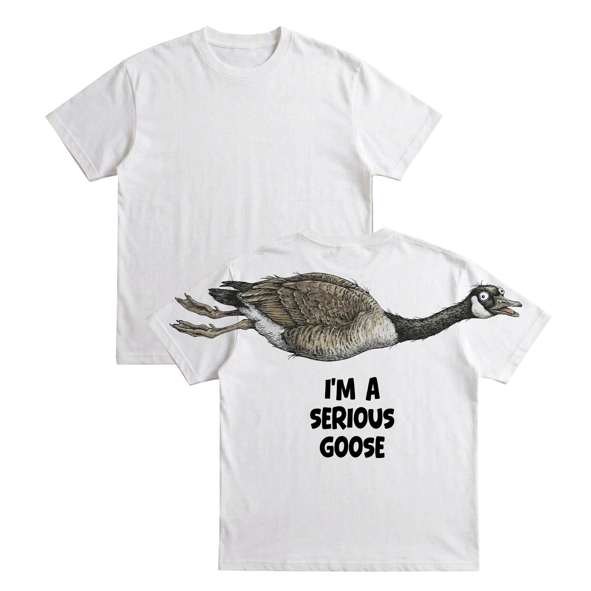 I'm A Serious Goose sweatshirt funny graphic pullover by Dripvity, unisex oversized white sweatshirt with goose design on back