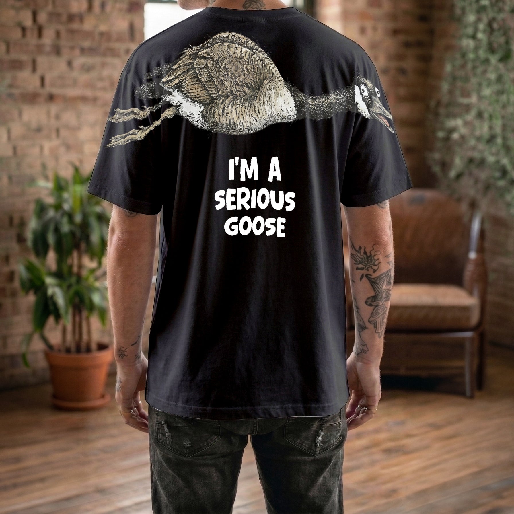 I'm A Serious Goose sweatshirt funny graphic pullover by Dripvity, unisex oversized white sweatshirt with goose design on back