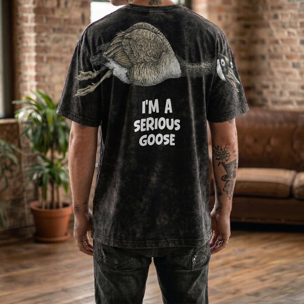 I'm A Serious Goose sweatshirt funny graphic pullover by Dripvity, unisex oversized white sweatshirt with goose design on back