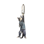 Novelty necktie featuring a creative illustration of a tuxedo cat cosplaying as Kakashi Hatake from Naruto, complete with a Konoha headband and traditional ninja vest. A unique and fun fashion accessory for anime fans.
