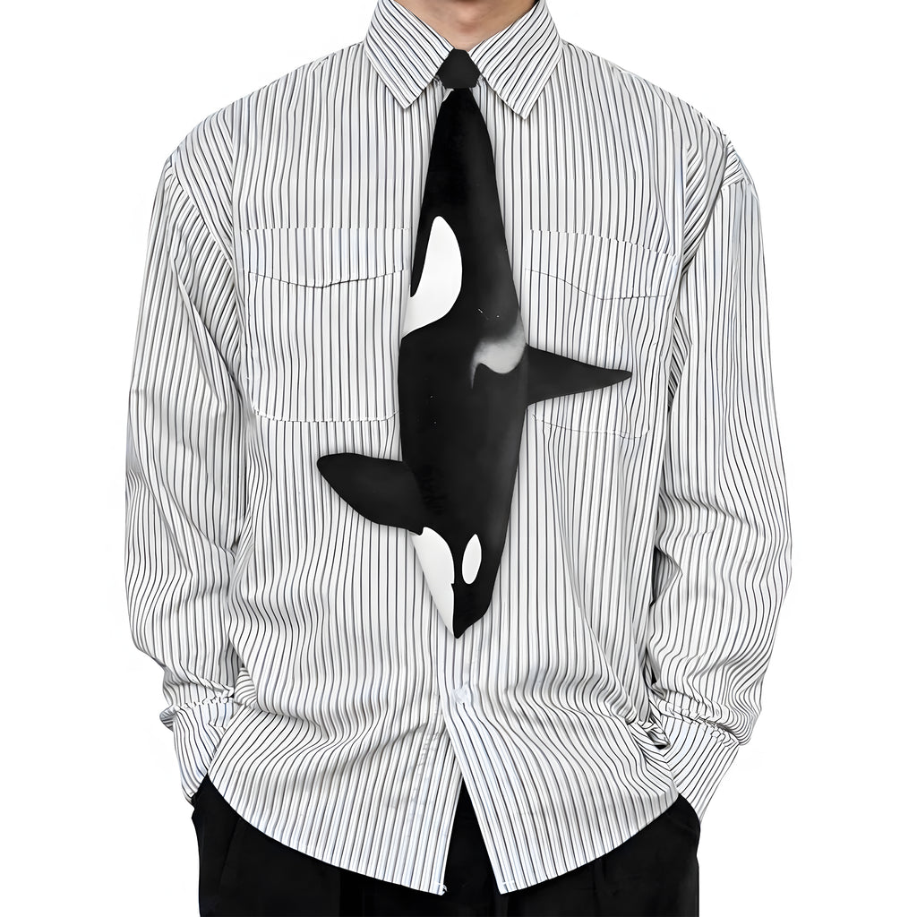 Unique novelty necktie featuring a sleek killer whale orca design.