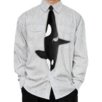 Unique novelty necktie featuring a sleek killer whale orca design.