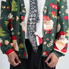 Eel-shaped novelty tie with a unique leopard print pattern and Santa hat, fun animal-themed festive accessory.