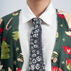 Eel-shaped novelty tie with a unique leopard print pattern and Santa hat, fun animal-themed festive accessory.