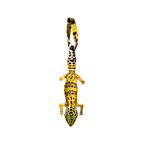 Novelty necktie featuring a realistic yellow and black spotted leopard gecko design, a unique and eye-catching fashion accessory.