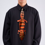 Novelty necktie featuring a realistic orange and black leopard gecko design, a unique and eye-catching fashion accessory.