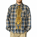Novelty necktie featuring a realistic hanging leopard design, a bold and unique fashion accessory.