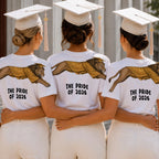 Lion The Pride of 2026 graduation graphic tee by Dripvity, unisex oversized white t-shirt with leaping lion in graduation cap and gown