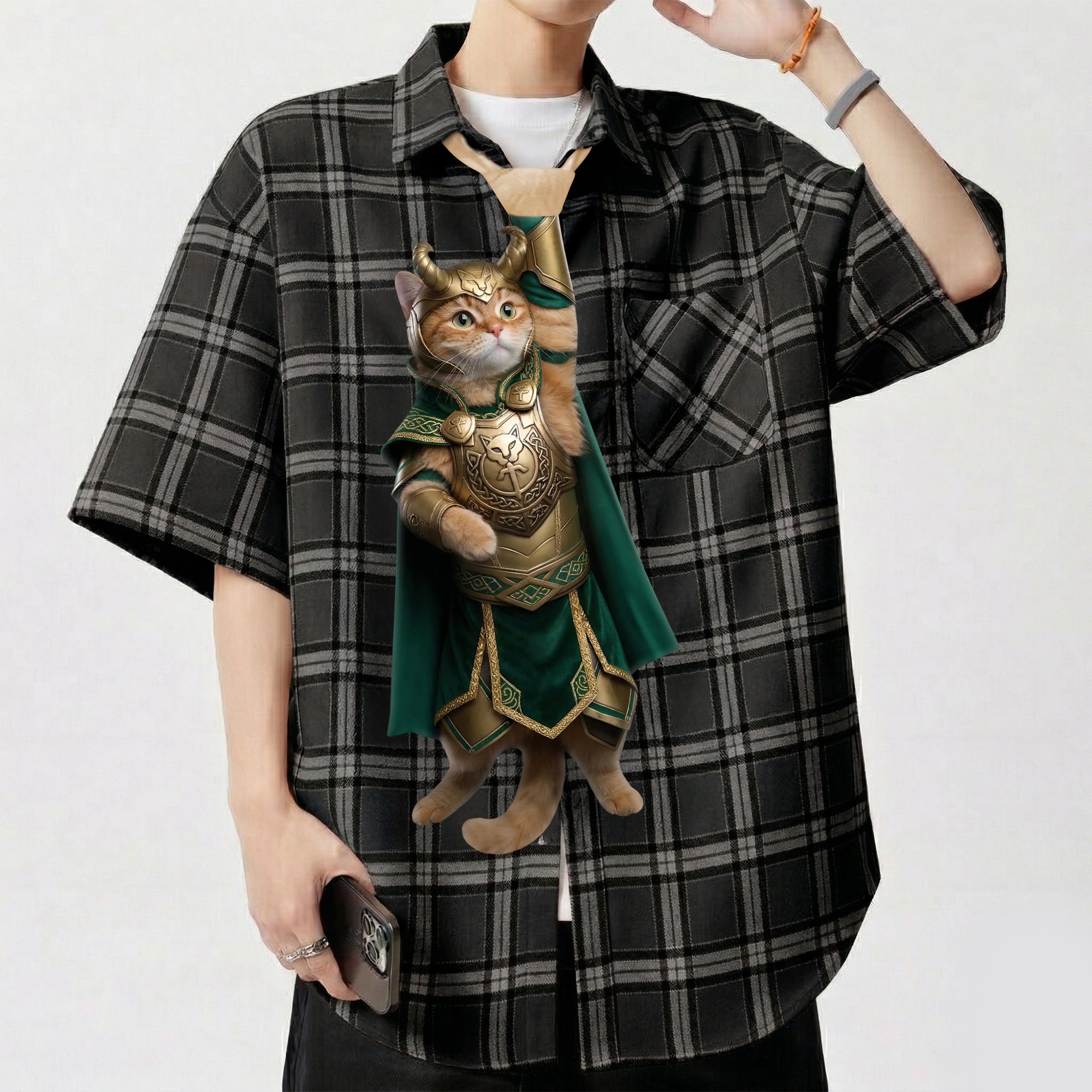 Dripvity Lokitt Legendary Viking Cat Tie, Unique Hero Parody Necktie