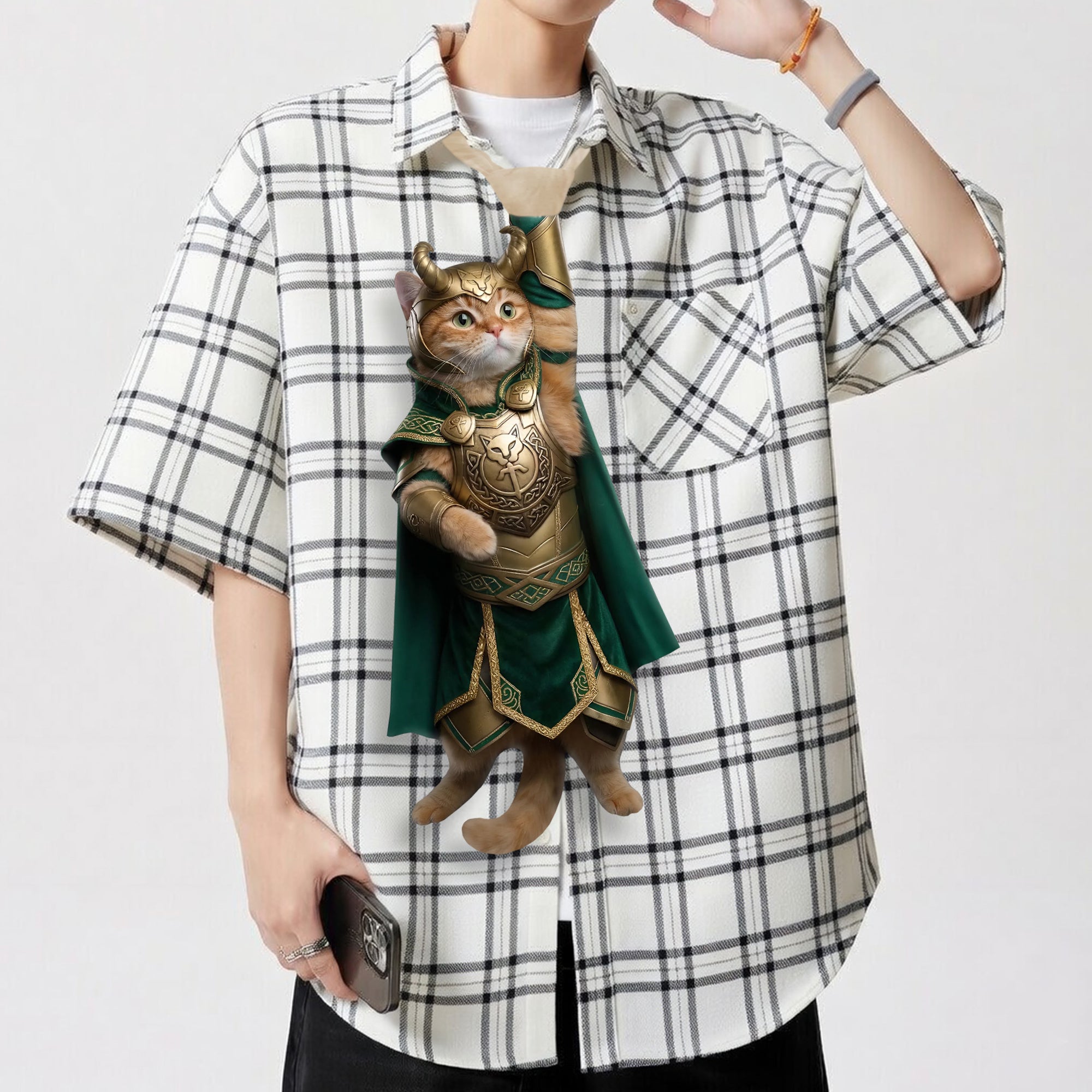 Dripvity Lokitt Legendary Viking Cat Tie, Unique Hero Parody Necktie