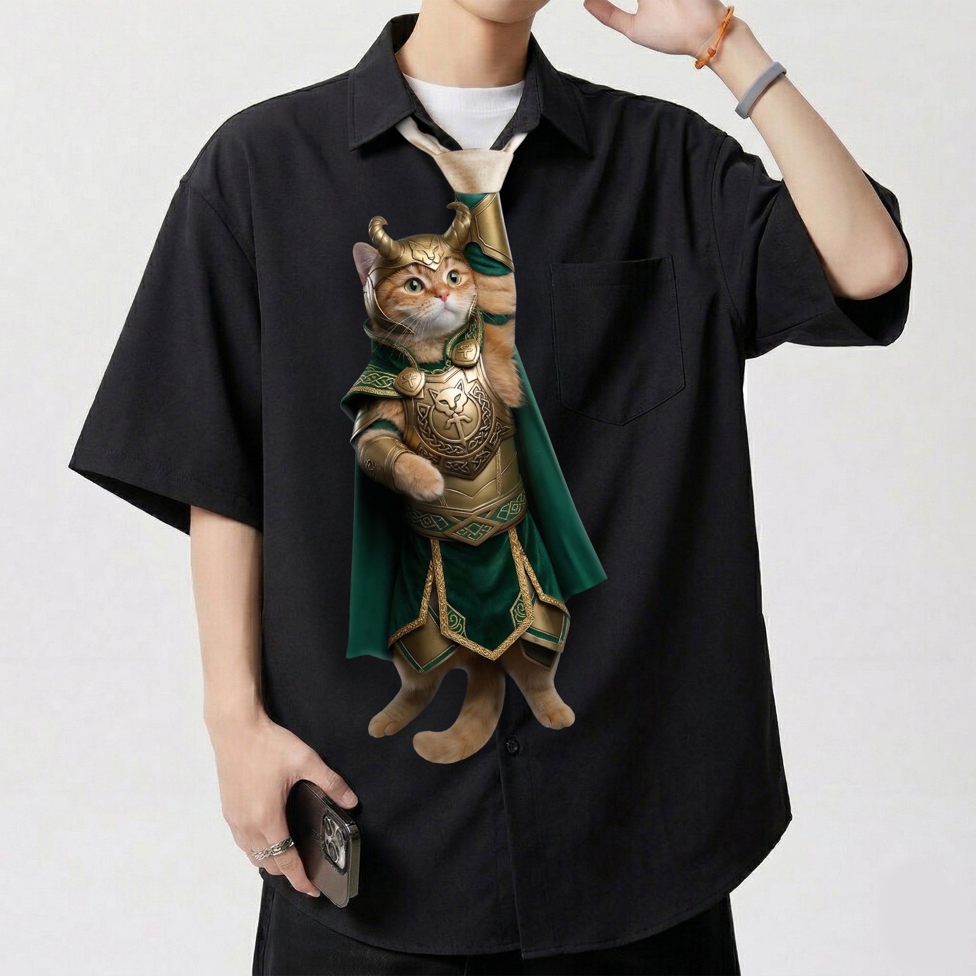 Dripvity Lokitt Legendary Viking Cat Tie, Unique Hero Parody Necktie