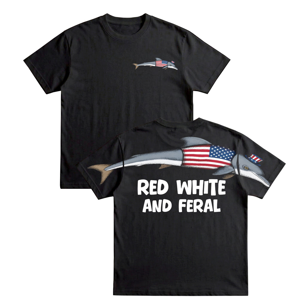 Patriotic Dolphin Red White And Feral 4th of July America 250th Apparel T-Shirt-Sweatshirt-Hoodie