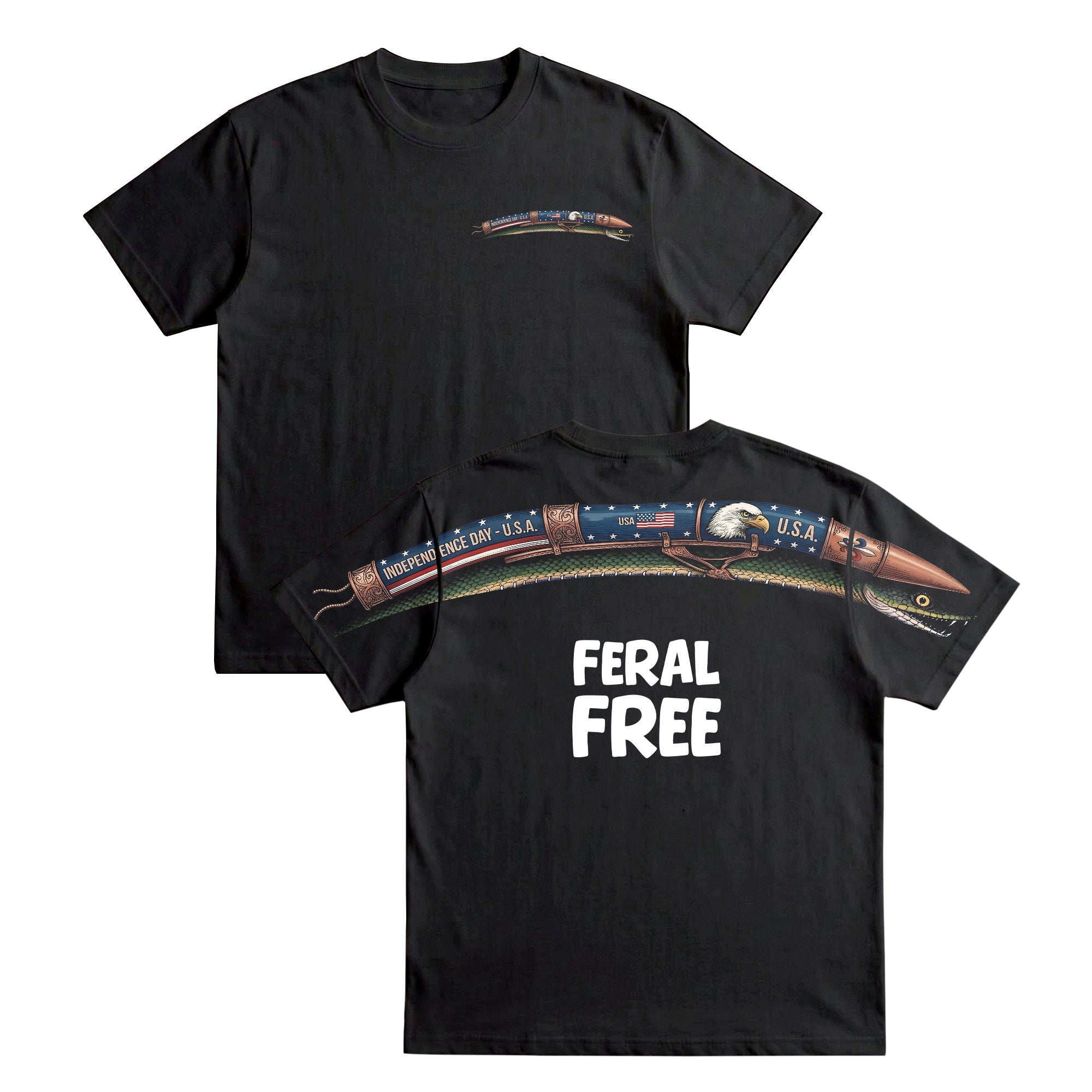 Patriotic Snake Feral Free 4th of July America 250th Apparel T-Shirt-Sweatshirt-Hoodie