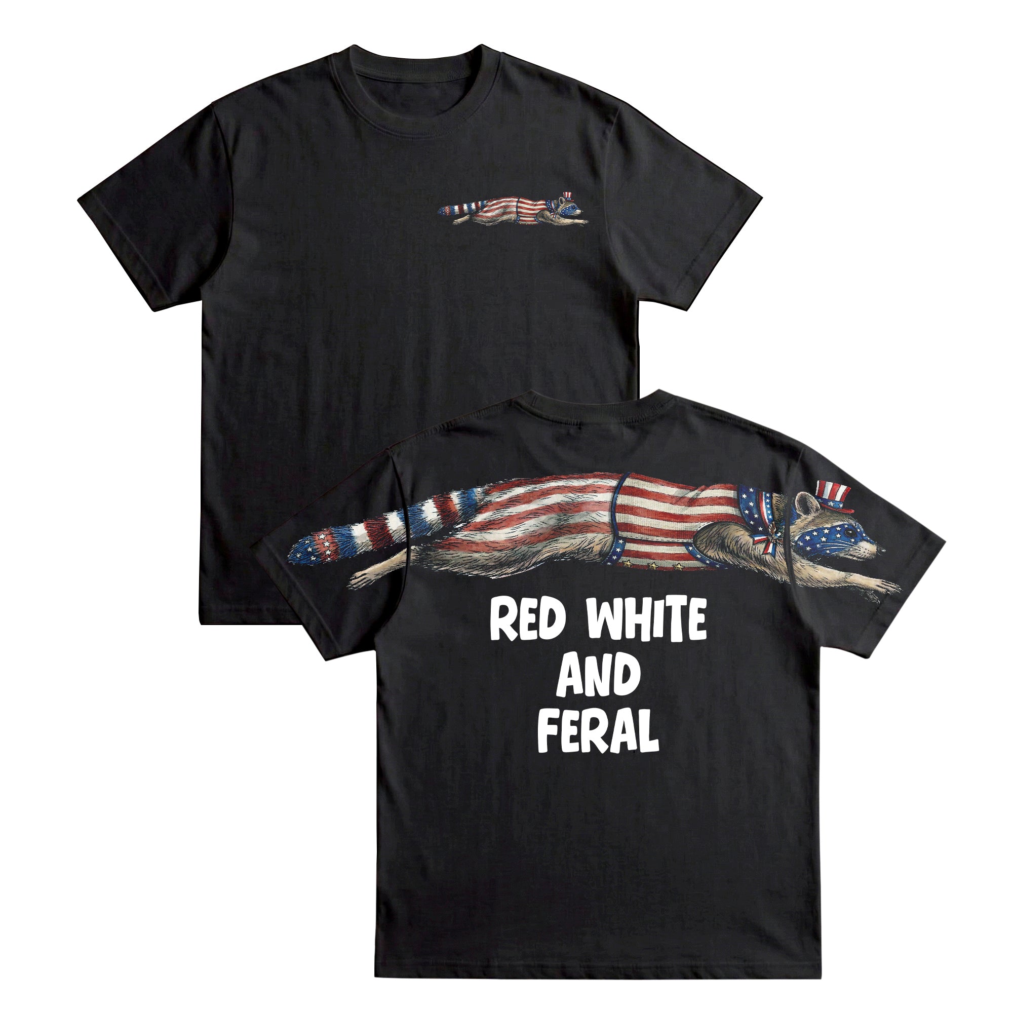 American Flag Raccoon Red White And Feral 4th of July 250th Apparel T-Shirt-Sweatshirt-Hoodie