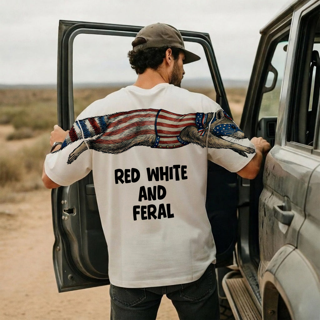 American Flag Raccoon Red White And Feral 4th of July 250th Apparel T-Shirt-Sweatshirt-Hoodie