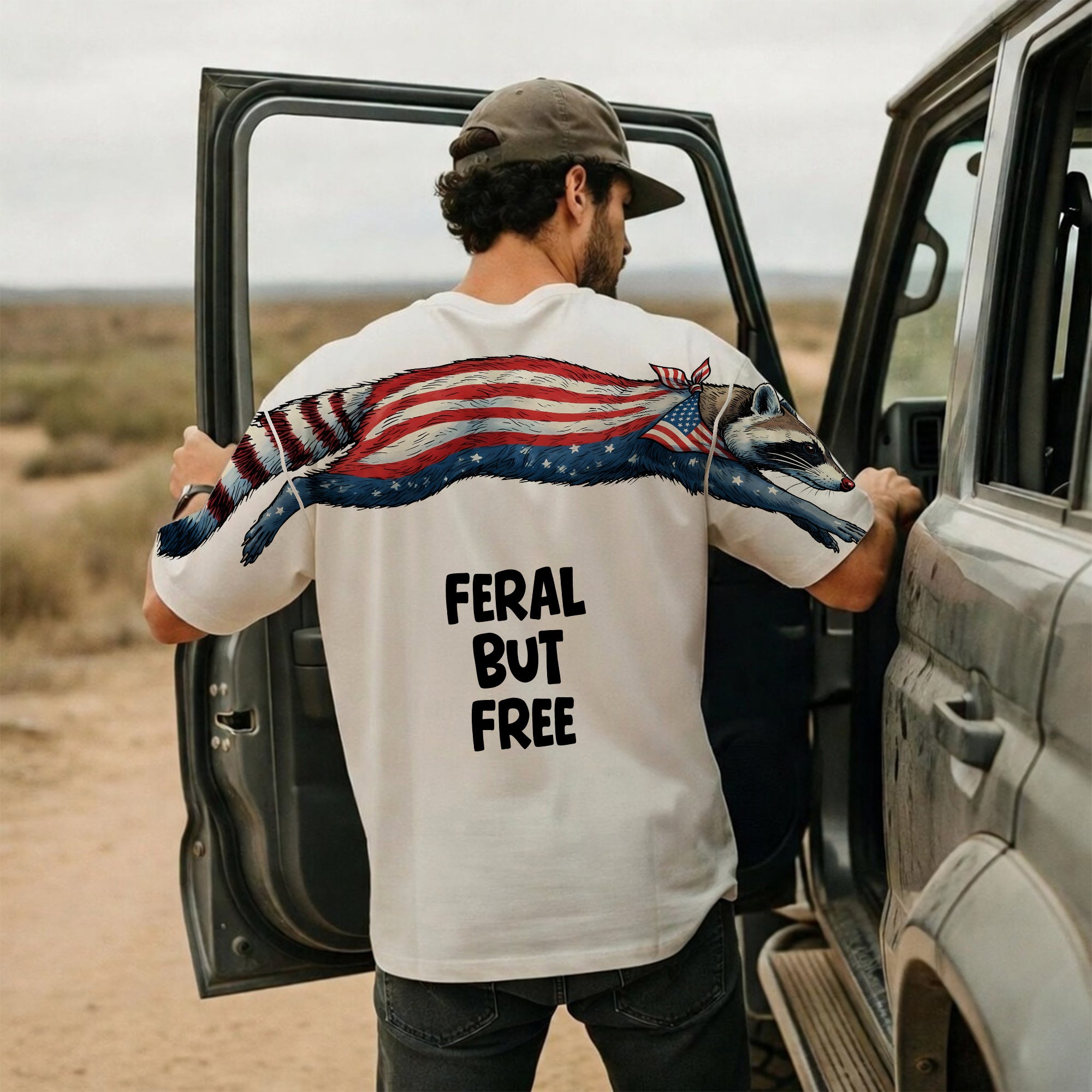 Funny Patriotic USA Raccoon Feral But Free 4th of July 250th Apparel T-Shirt-Sweatshirt-Hoodie