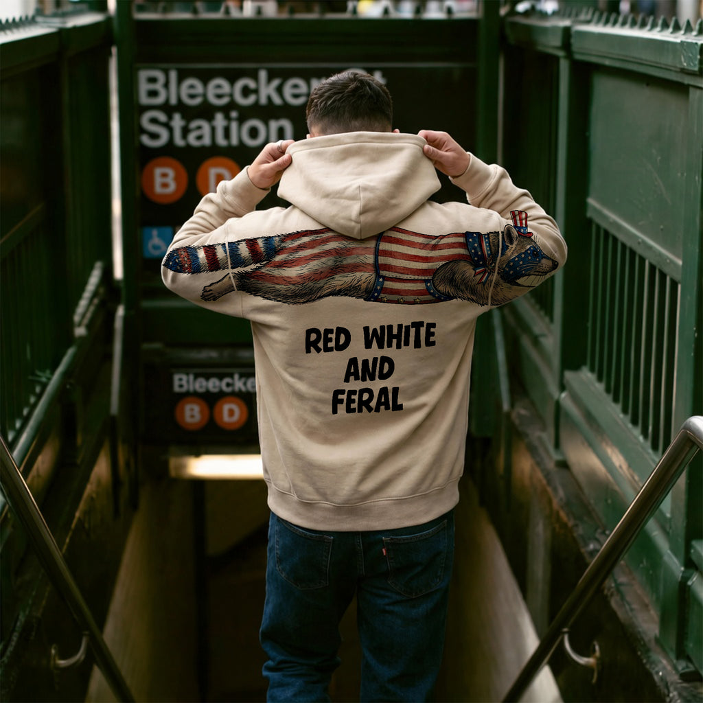 American Flag Raccoon Red White And Feral 4th of July 250th Apparel T-Shirt-Sweatshirt-Hoodie