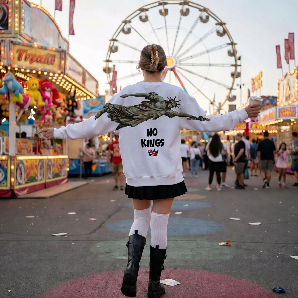 No Kings Shirt Flying Statue of Liberty Graphic Tee By Dripvity