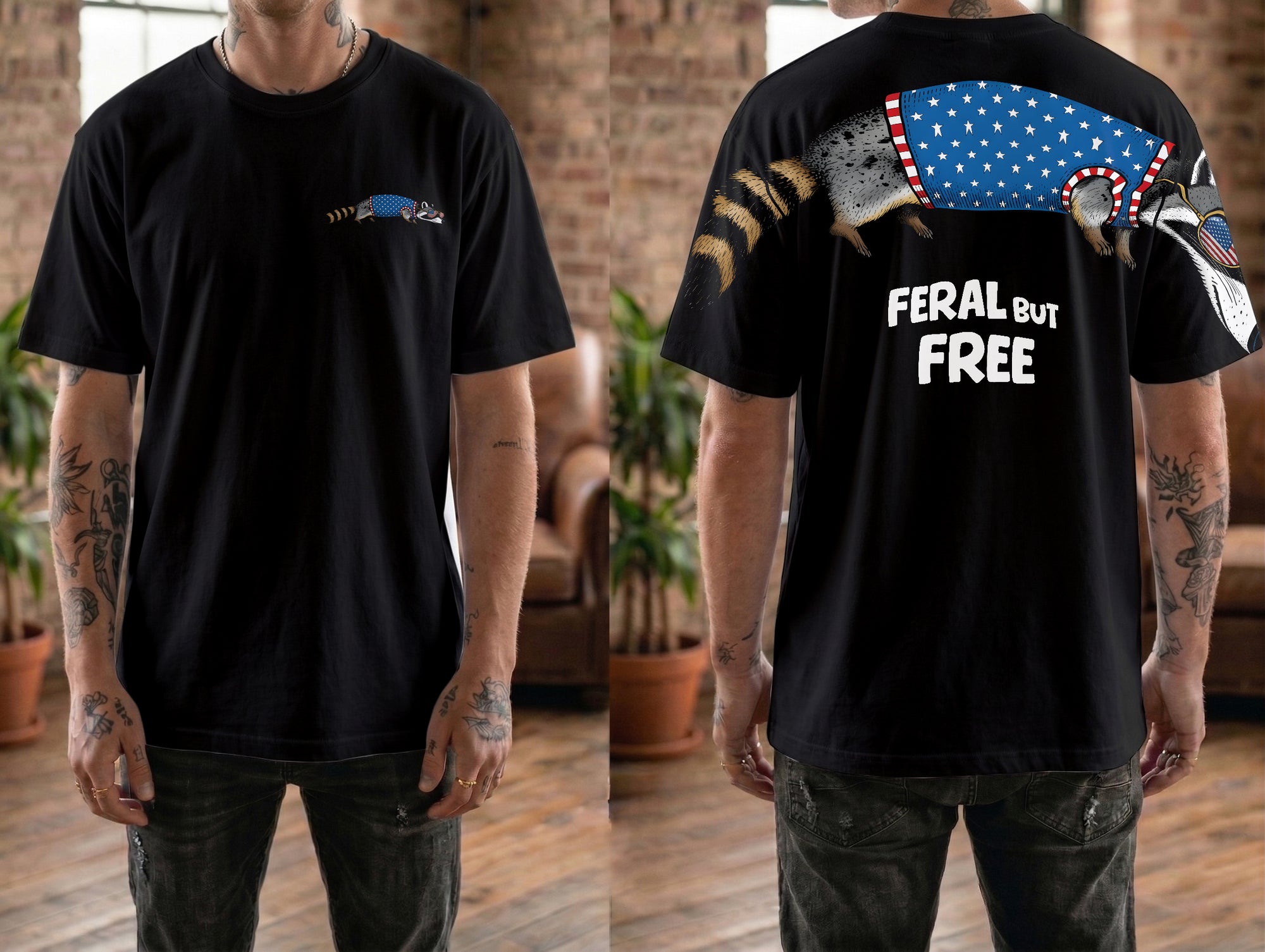 Feral But Free Racoon 4th Of July America 250 T-Shirt-Sweatshirt-Hoodie