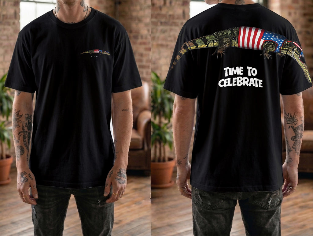 Patriotic Alligator Time To Celebrate 4th of July America 250th Apparel T-Shirt-Sweatshirt-Hoodie