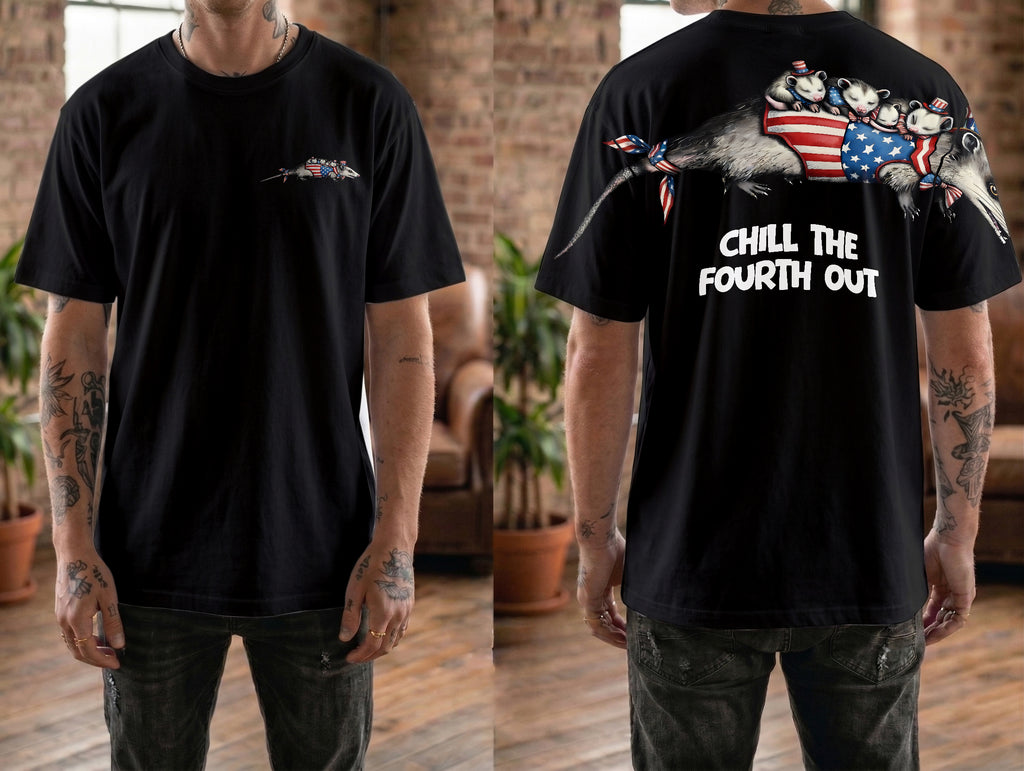 Funny USA Opossum Chill The Fourth Out 4th of July America 250th Apparel T-Shirt-Sweatshirt-Hoodie