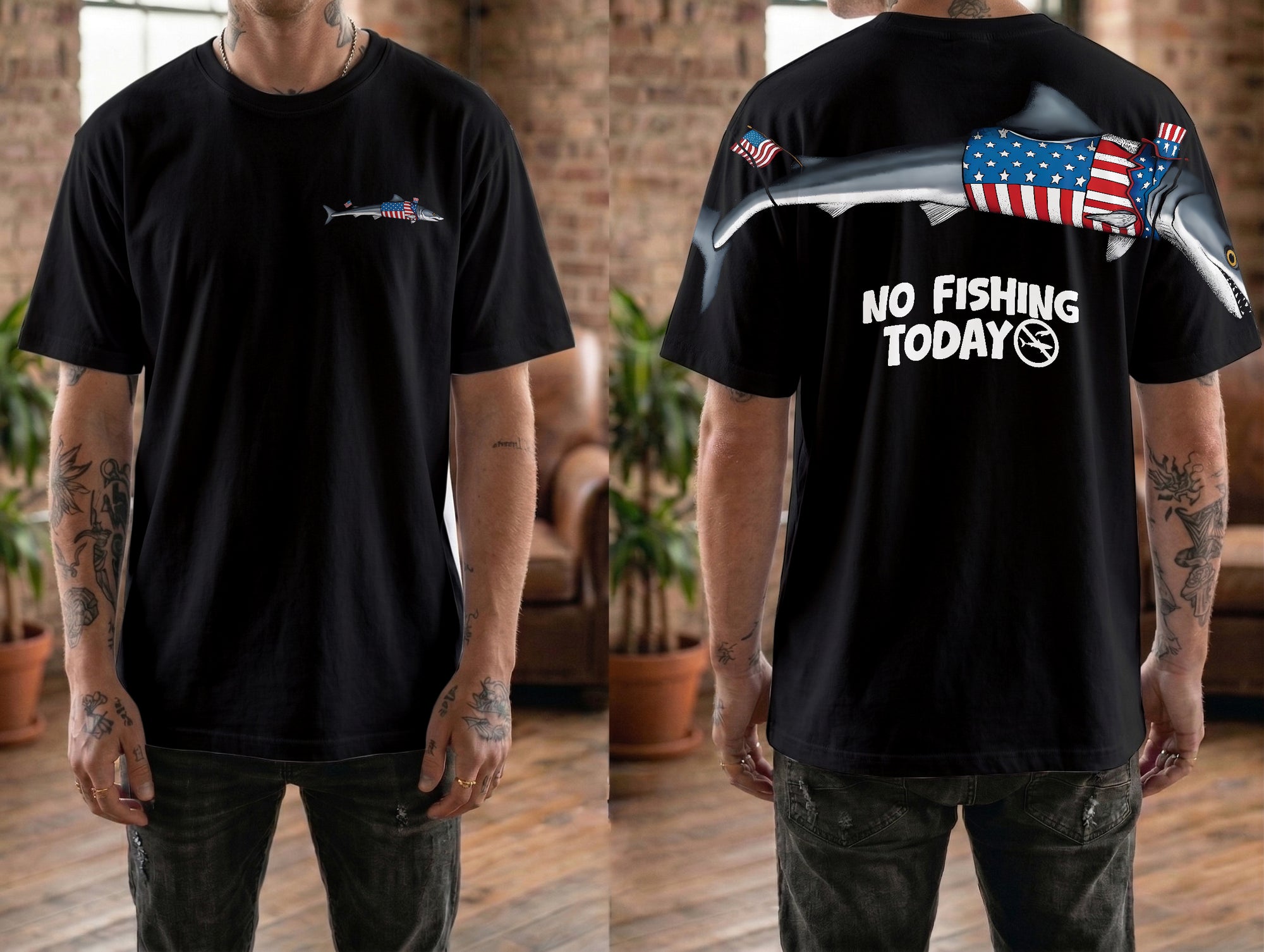 Funny USA Shark No Fishing Today 4th of July America 250th Apparel T-Shirt-Sweatshirt-Hoodie