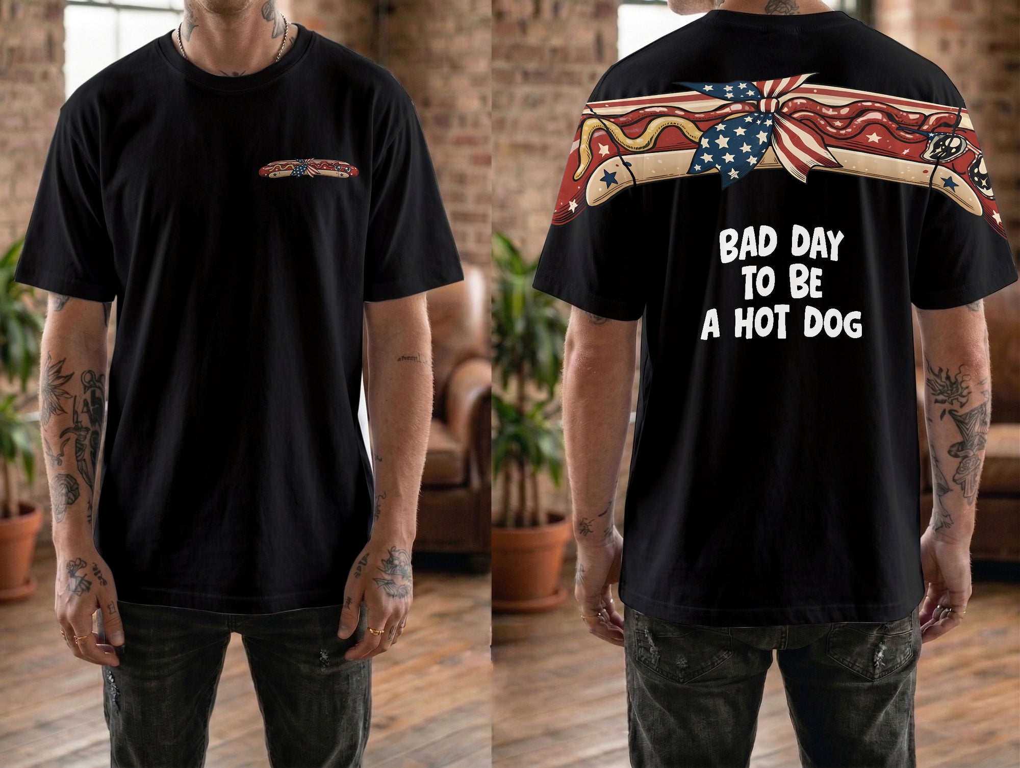 Patriotic America Independence Day Bad Day To Be A Hotdog 4th of July 250th Apparel T-Shirt-Sweatshirt-Hoodie
