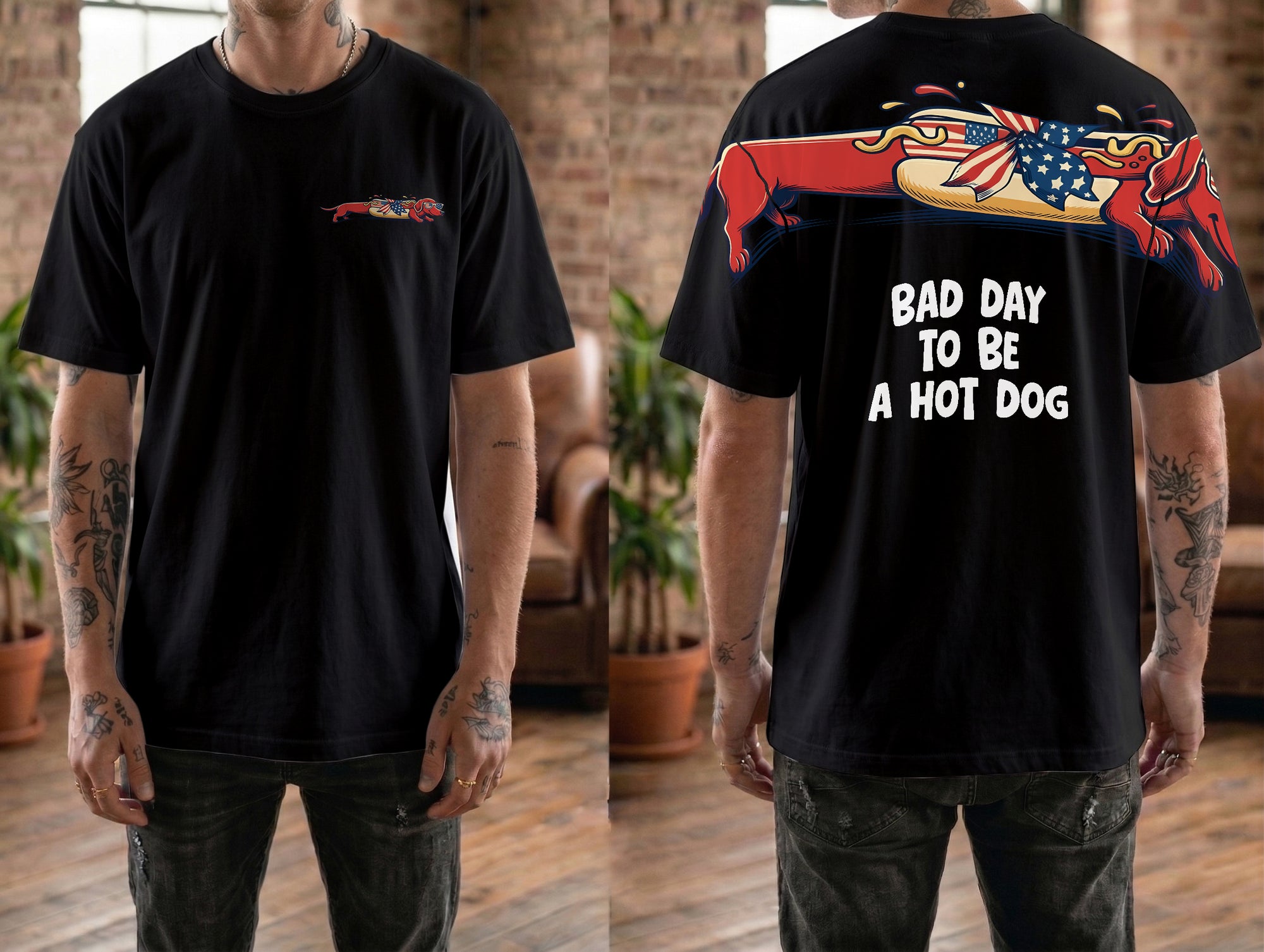 Patriotic Dachshund Bad Day To Be A Hotdog 4th of July America 250th Apparel T-Shirt-Sweatshirt-Hoodie