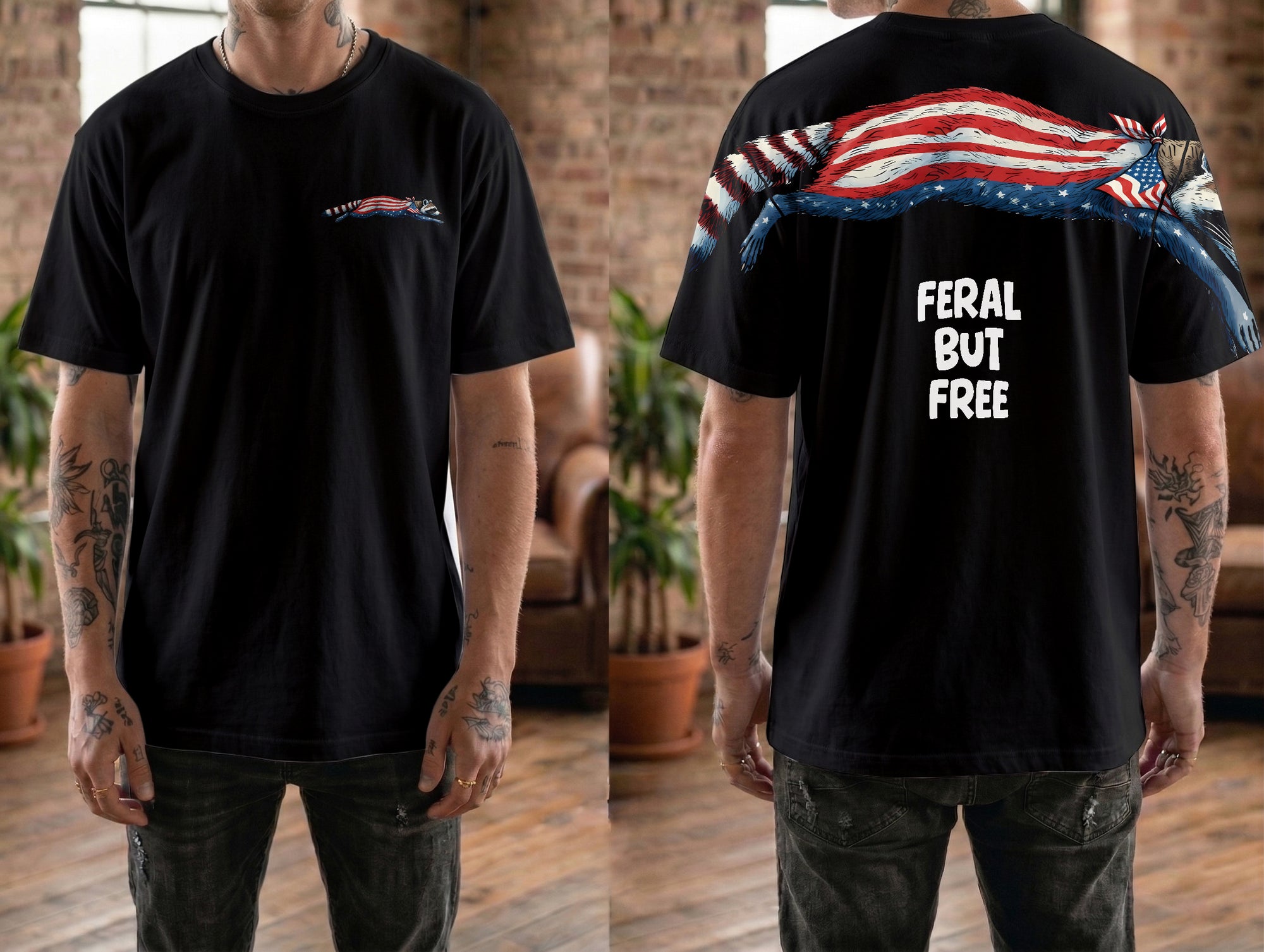 Funny Patriotic USA Raccoon Feral But Free 4th of July 250th Apparel T-Shirt-Sweatshirt-Hoodie
