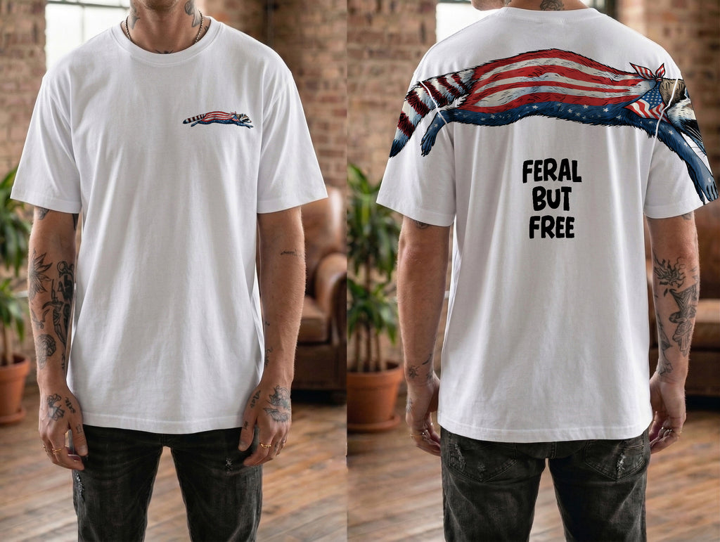 Funny Patriotic USA Raccoon Feral But Free 4th of July 250th Apparel T-Shirt-Sweatshirt-Hoodie