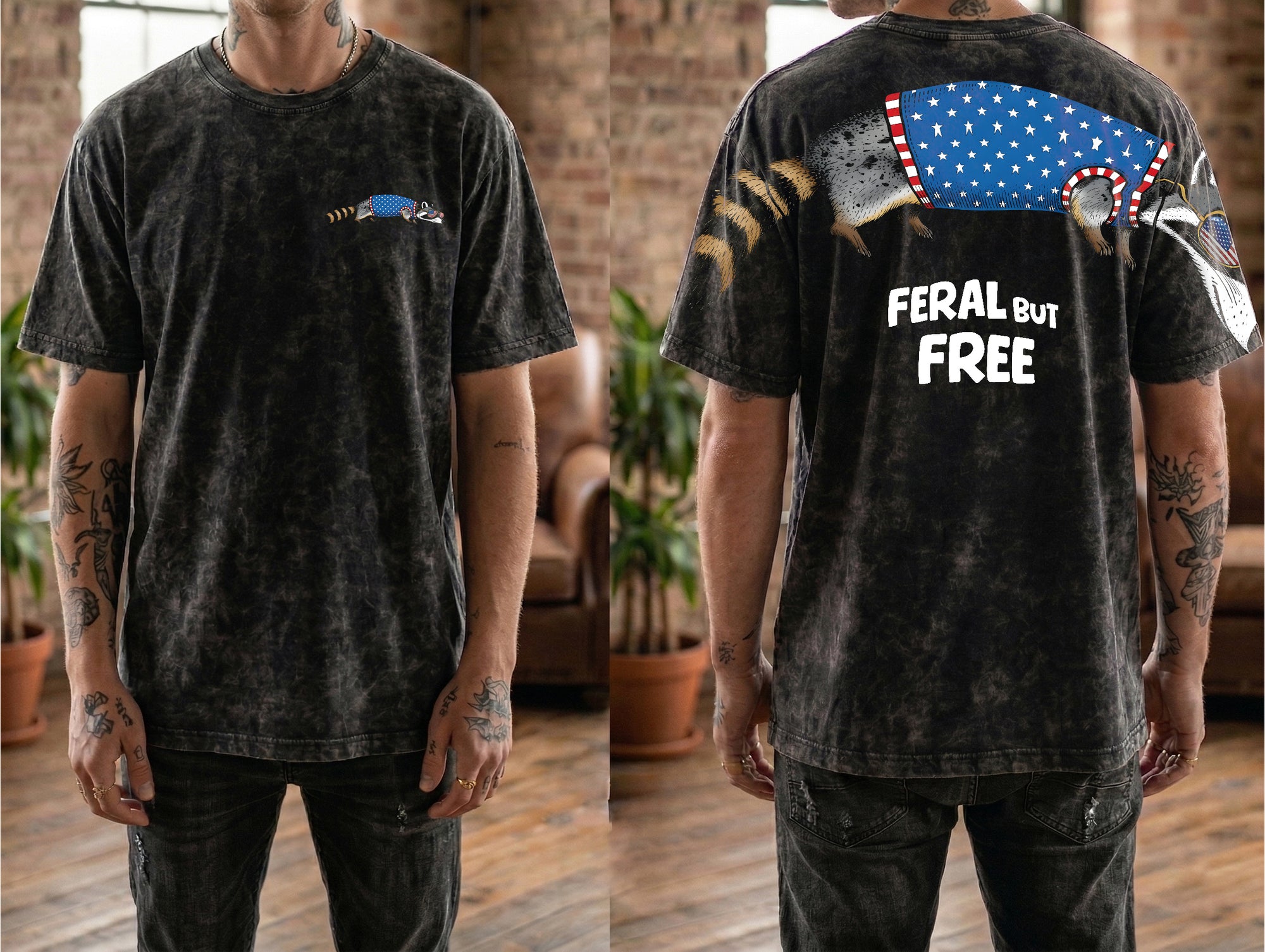 Feral But Free Racoon 4th Of July America 250 T-Shirt-Sweatshirt-Hoodie