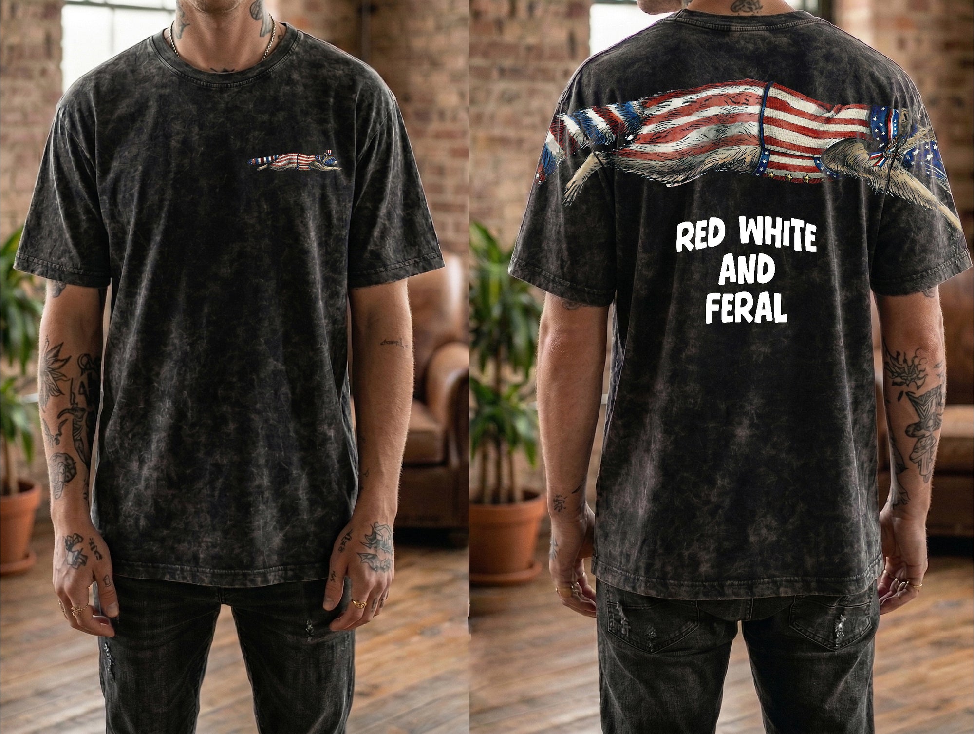 American Flag Raccoon Red White And Feral 4th of July 250th Apparel T-Shirt-Sweatshirt-Hoodie