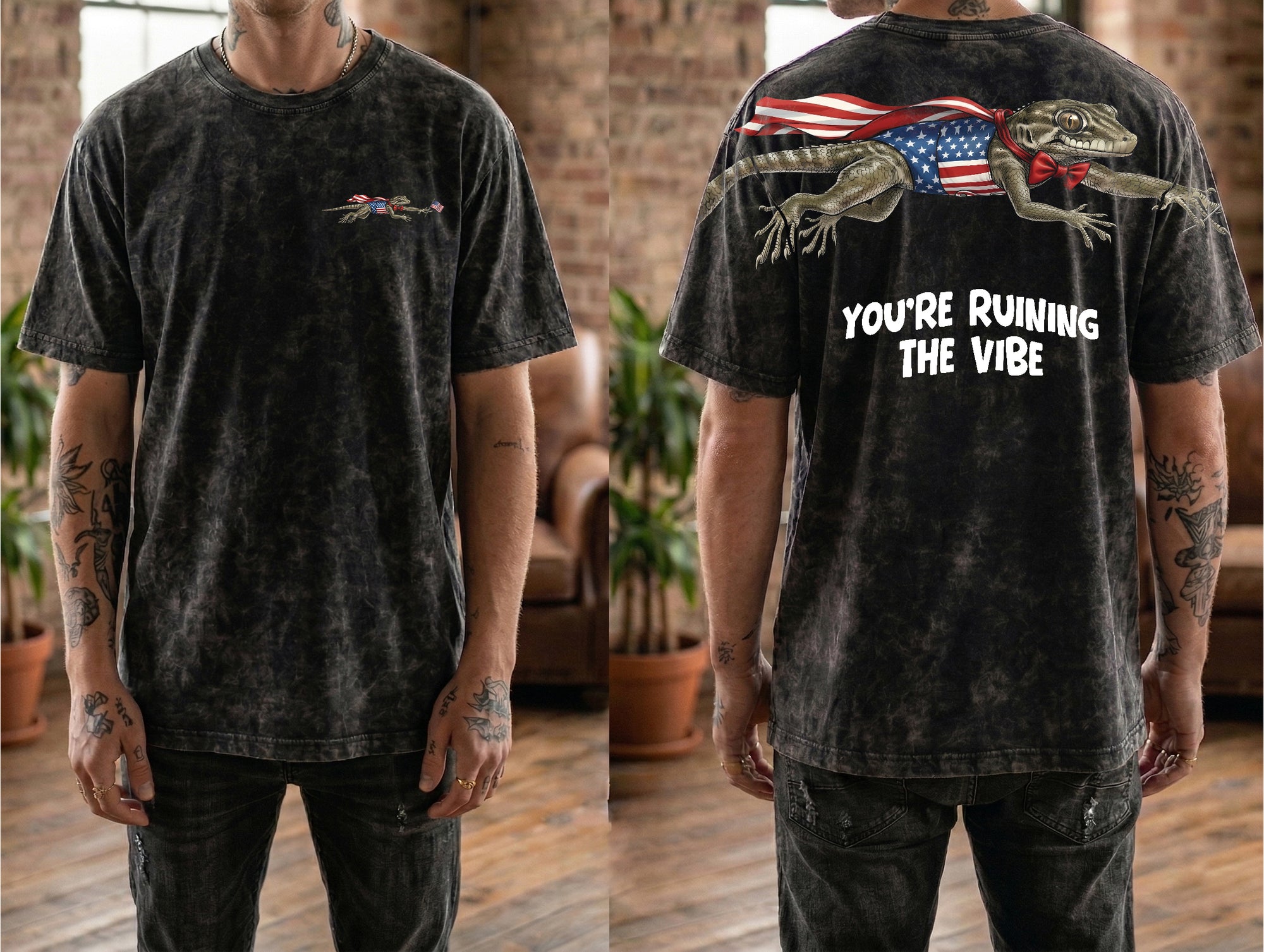 Funny USA Lizard You're Ruining The Vibe 4th of July 250th Apparel T-Shirt-Sweatshirt-Hoodie