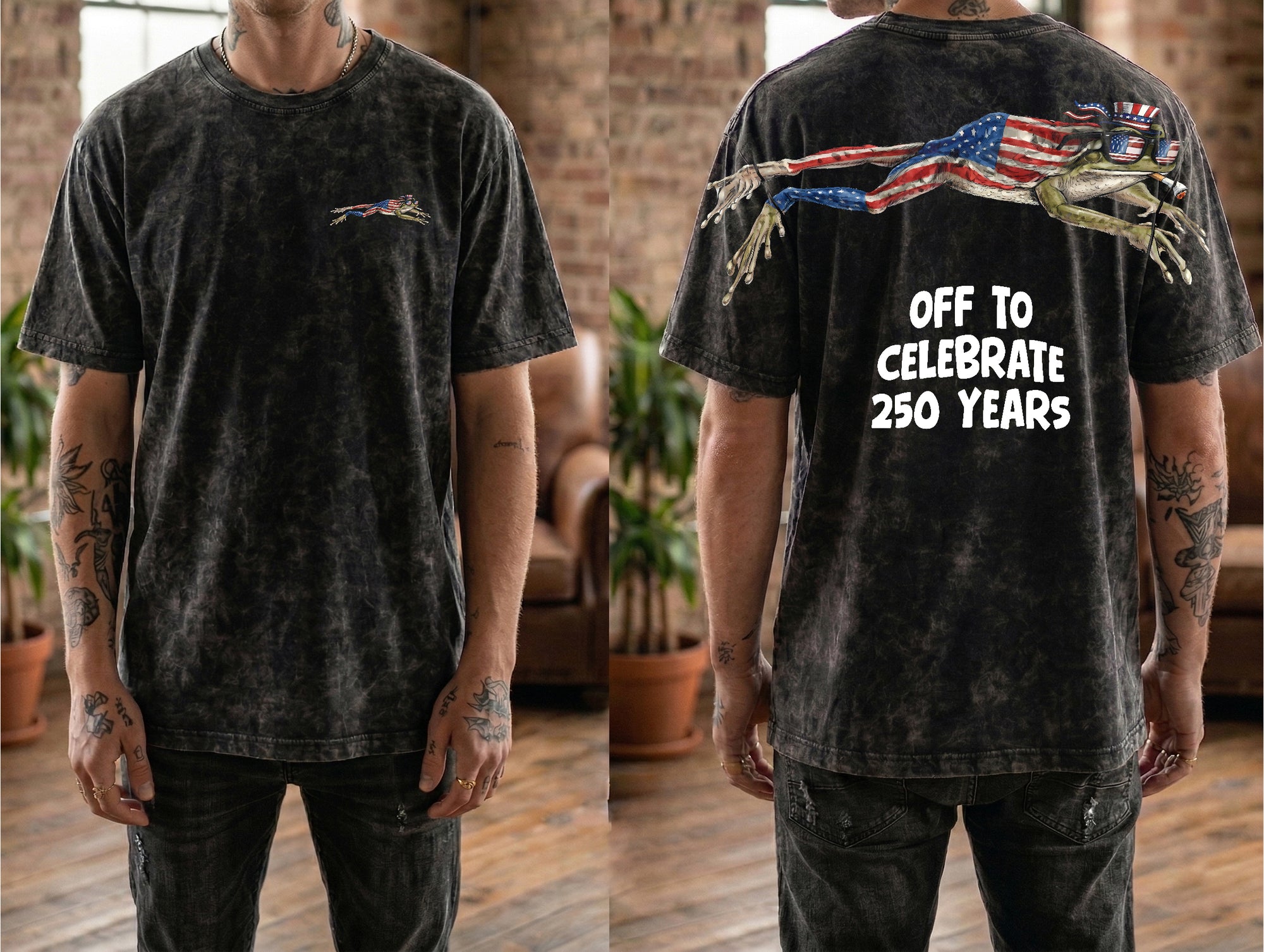 Funny American Flag Frog 4th of July 250th Apparel T-Shirt-Sweatshirt-Hoodie