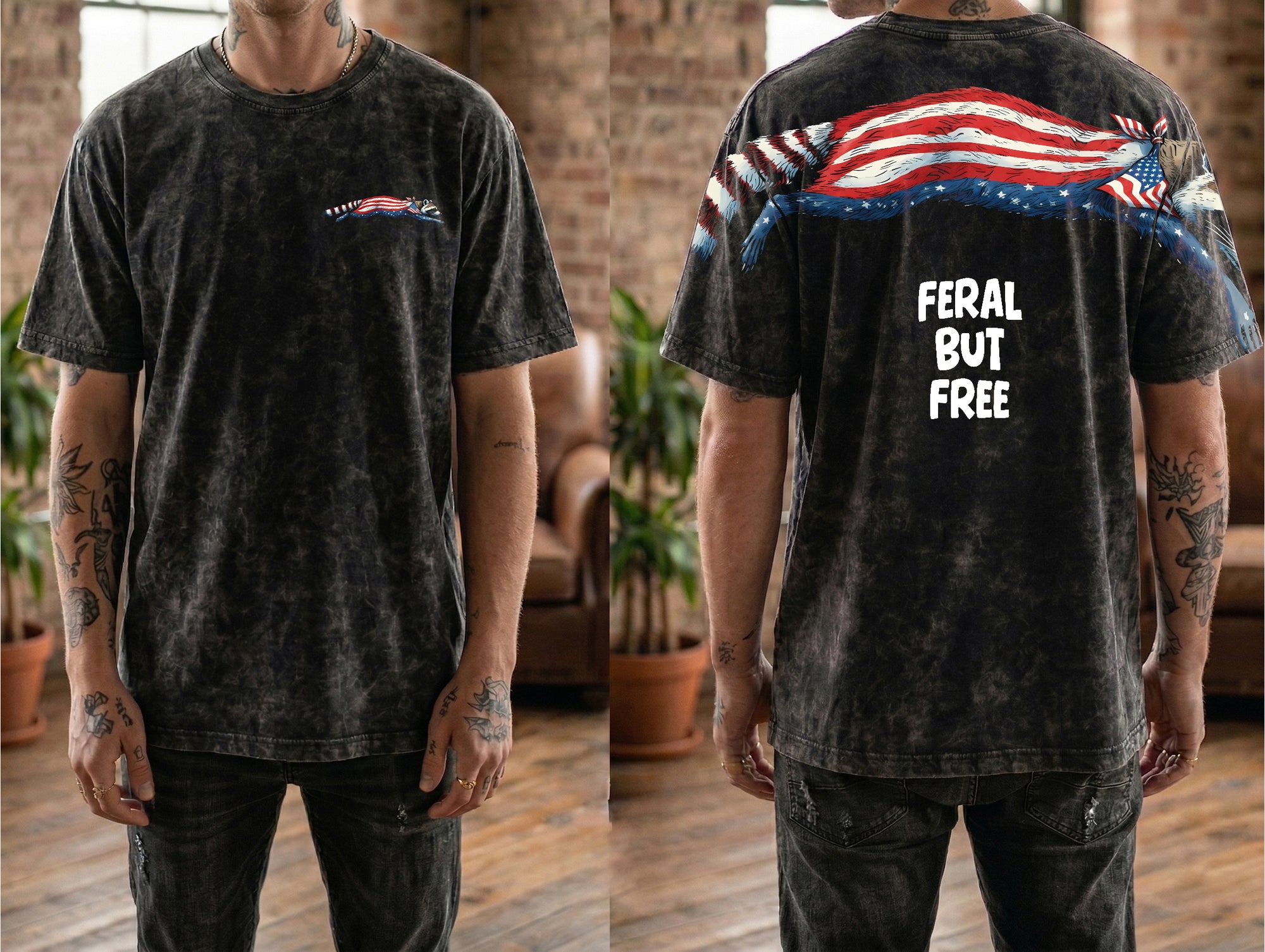 Funny Patriotic USA Raccoon Feral But Free 4th of July 250th Apparel T-Shirt-Sweatshirt-Hoodie