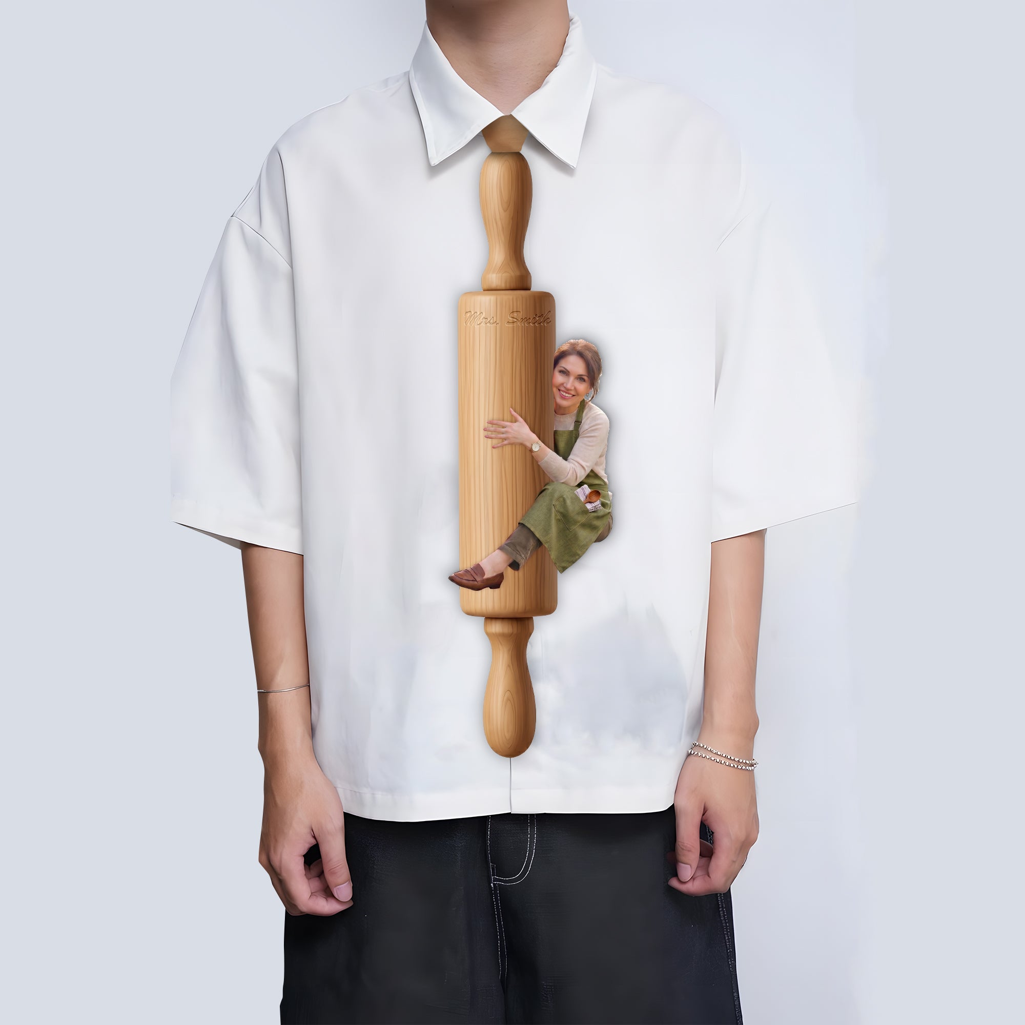 Custom Mom Face Tie Rolling Pin Tie, Funny Mother Day Gift Tie For Men