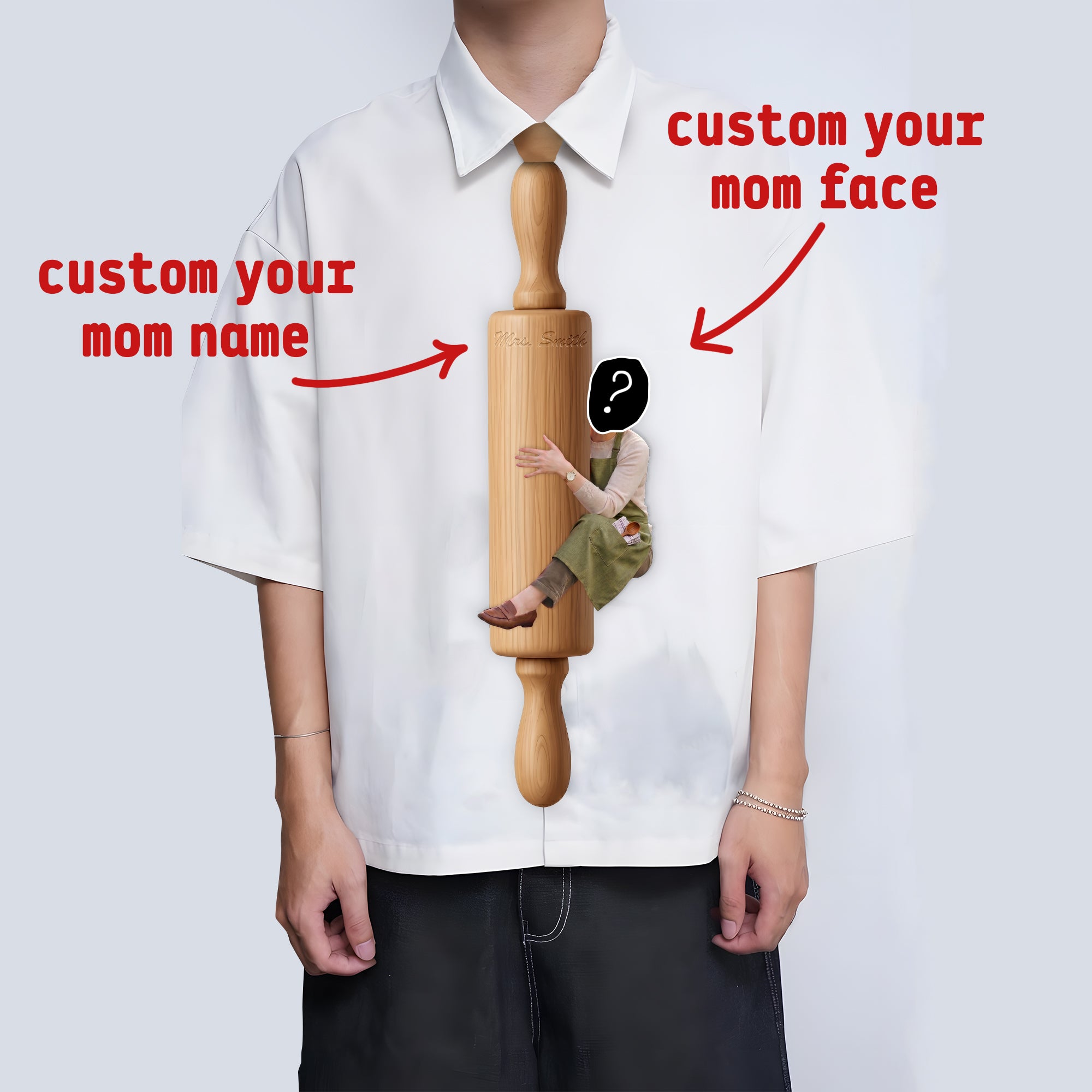 Custom Mom Face Tie Rolling Pin Tie, Funny Mother Day Gift Tie For Men