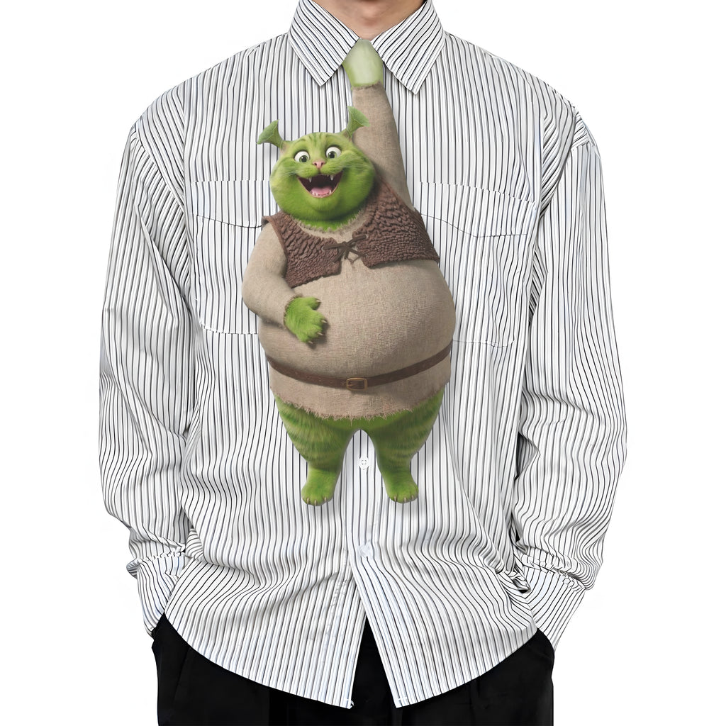 The Greencat Tie for Dad, Funny Swamp Monster Cat Photo Necktie, Unique Mythical Cat Accessory
