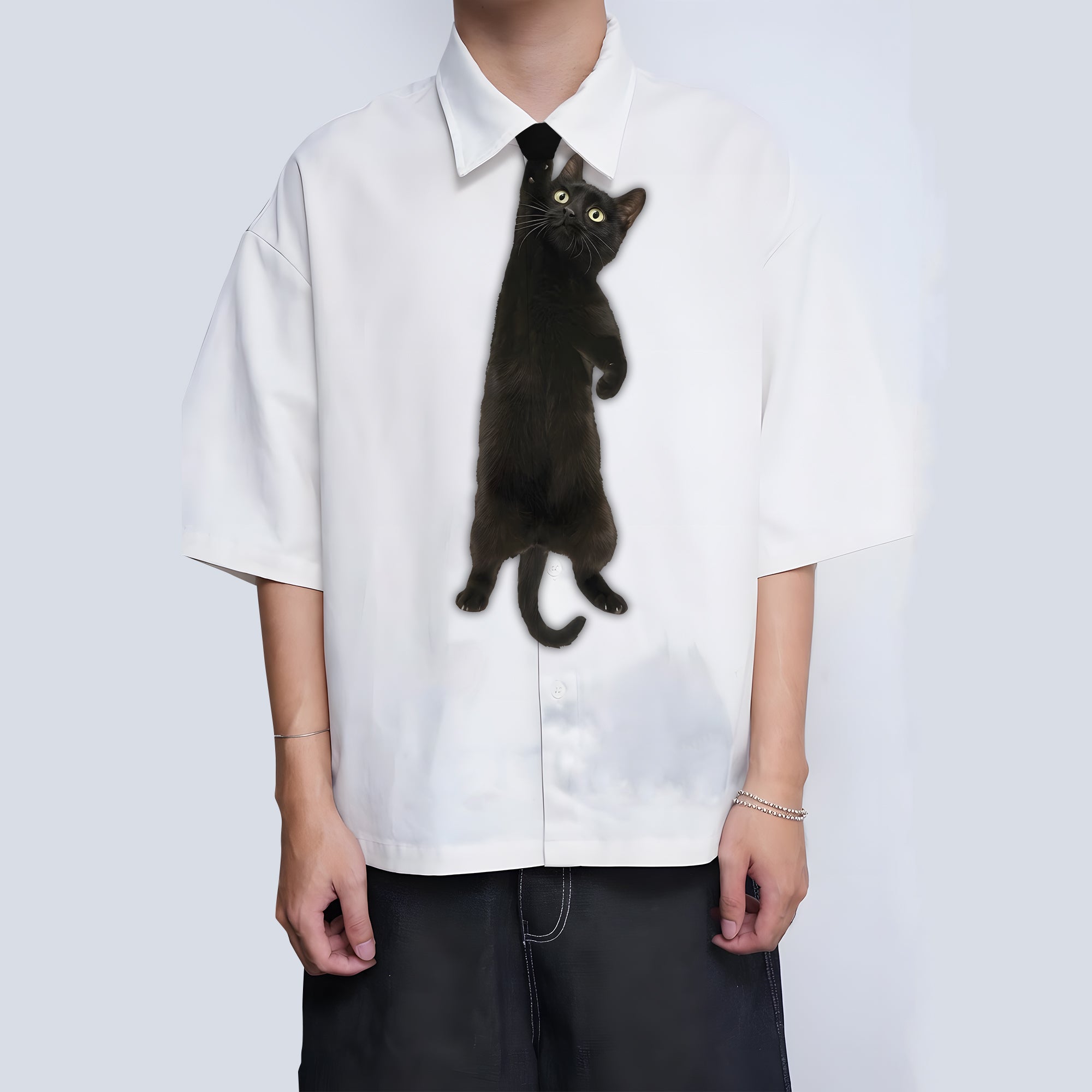 Dripvity Custom Black Cat Tie for Dad, Unique Black Cat Lover Accessory