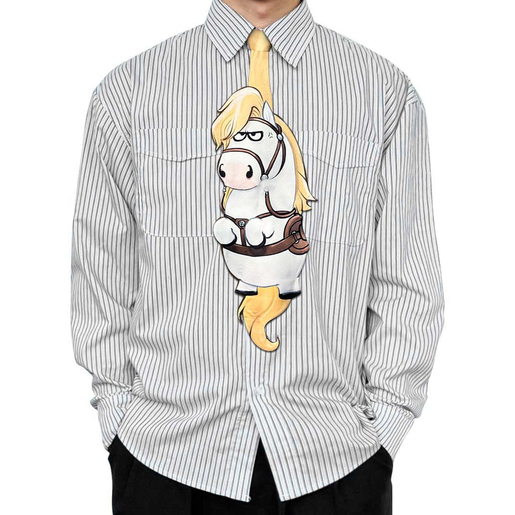 Basic Pet Tie – Gold And Good Meme Horse Silk Tie, Novelty Animal Tie, Unique Graphic Pattern